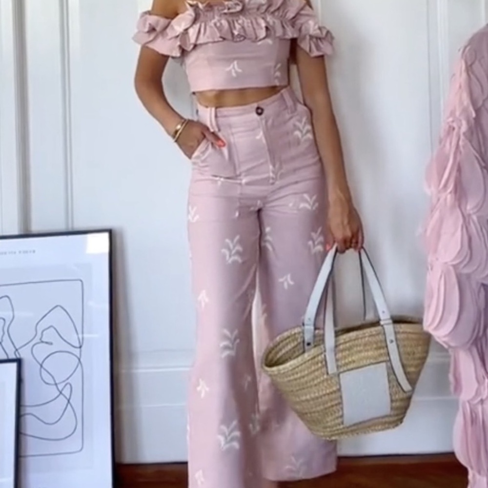 Pink & White Floral Linen Two Piece Set